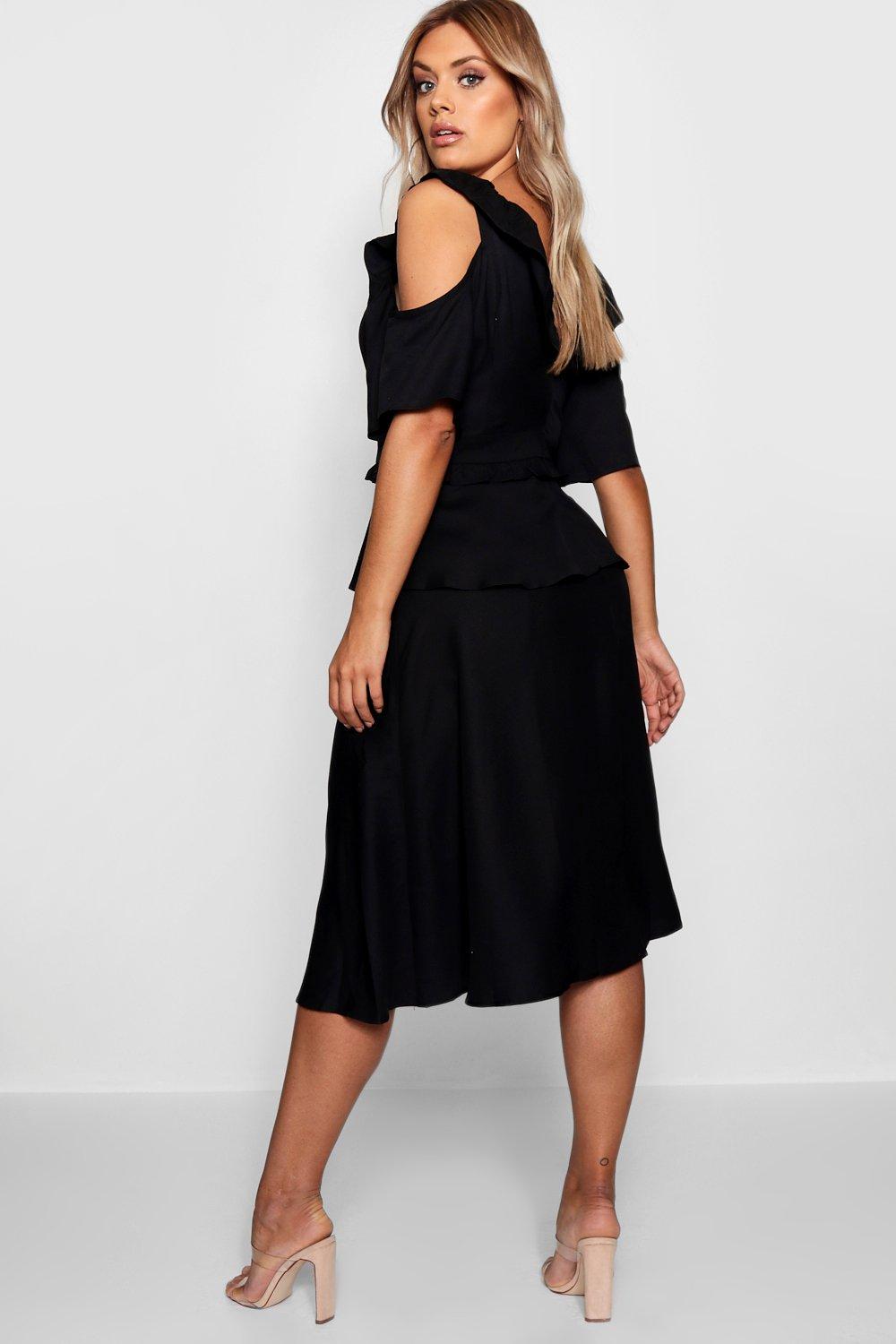 Plus Double Frill Cold Shoulder Midi Dress